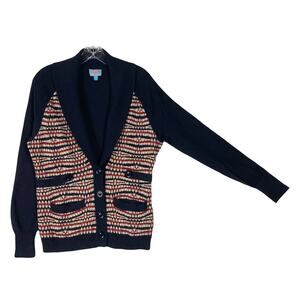 NWOT PLENTY BY TRACY REESE Cardigan M Silk Cotton Geo Print Shawl Neck Buttons